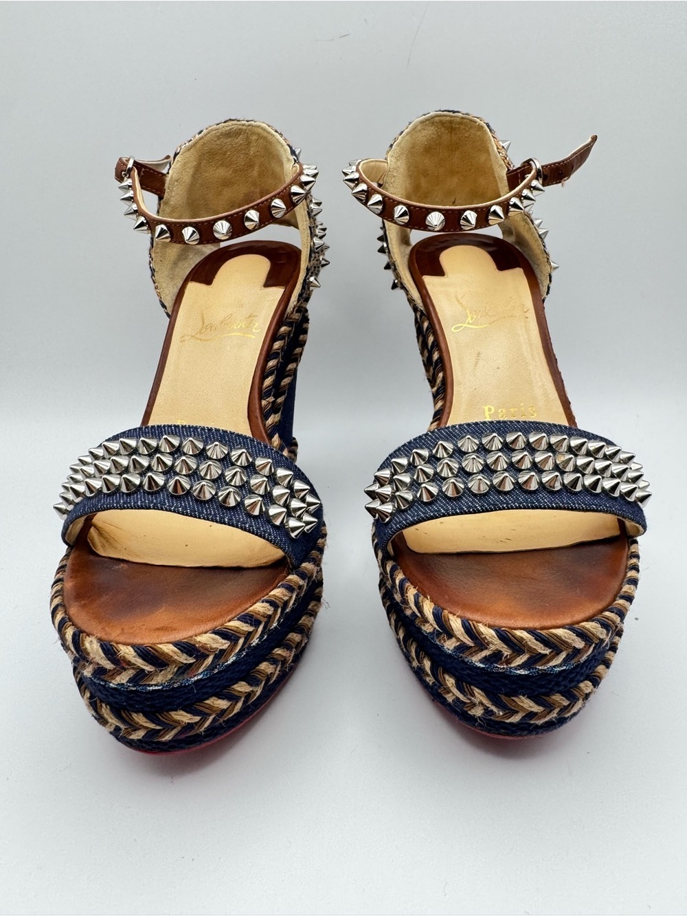 Christian Louboutin Madmonica 120 Denim Studded Wedge Sandals EU 36 - Picture 7 of 10